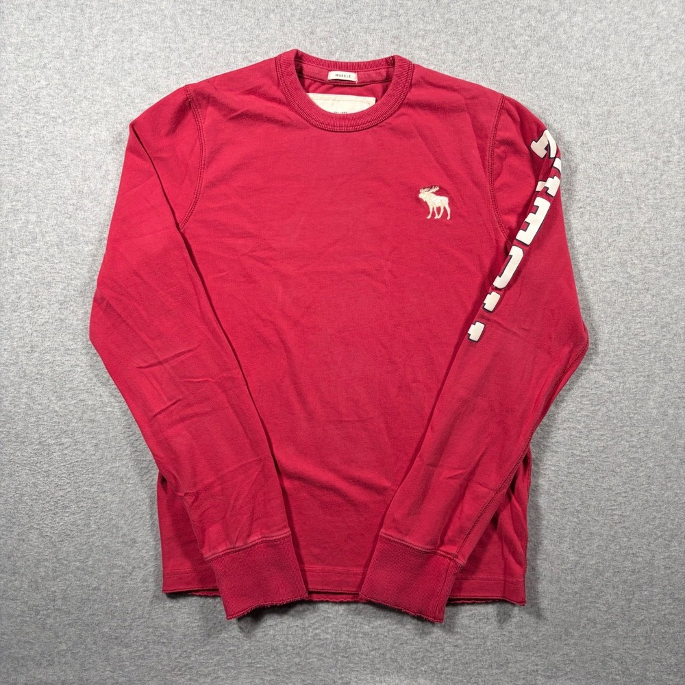 Abercrombie & Fitch Long Sleeve Shirt Mens Medium Red Y2K Muscle Fit Logo
